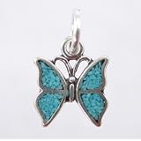 Tiny Sterling Silver Turquoise Chip Inlay Butterfly Charm, #8957