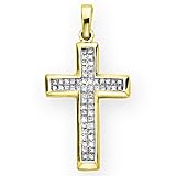 18K Yellow Gold 1/2 ct. Princess Cut Diamond Cross Pendant with Chain