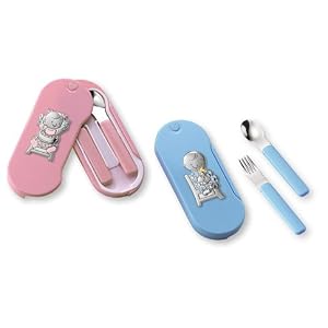 Gorgeous UTENSIL-SET with STERLING SILVER. BLUE for a BOY. MADE in ITALY.