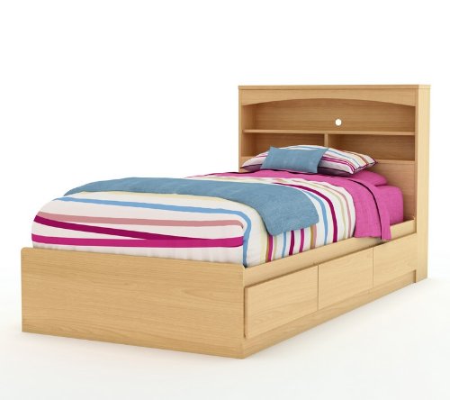 Twin Size Mates Bed with Bookcase Headboard in Natural Maple Finish Twin Size Mates Bed with Bookcase Headboard in Natural Maple Finish