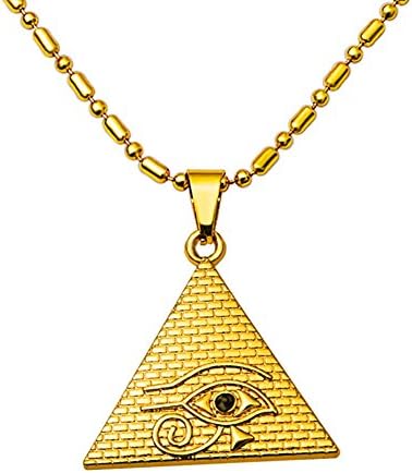 Punk Rock Eye Pyramid Golden Plated Wide Cuban Curb Hip Hop Necklace Pendant