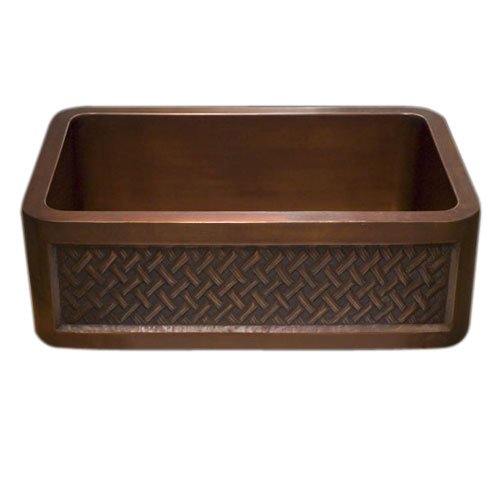 Copper Farmhouse Sink with Diagonal Cross Weave - 30 x 20 x 10 - Medium Antique Copper