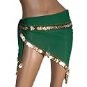 Chiffon Hip Scarf (Green with Gold Coins) - Triangular Shape - Belly Dance Belt