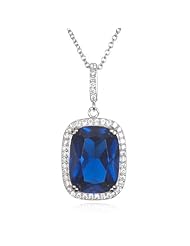 Synthetic Sapphire Oblong Cushion Pendant-18"