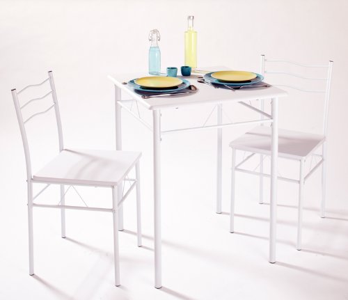 K&Atilde;&frac14;chenm&Atilde;&para;bel TISCH + 2x STUHLE K&Atilde;&frac14;chentisch St&Atilde;&frac14;hle Esstisch Esszimmer WEISS Metall