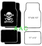A set of 4 universal fit plush carpet floor mats for cars / truck - Skull and Cross Bone White