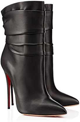 JUSITY Women's LYiambui Winter Short Boot Lady Shoe Pleated Flock Stiletto Heel 12 cm High Heel Pointed Toe Pump Ankle Boots 14 M US