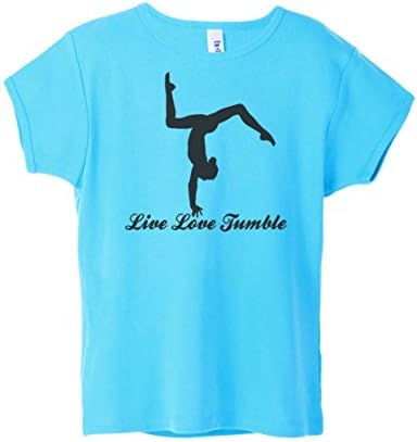 Activewear Apparel Gymnastics Girls "Live Love Tumble" T-Shirt (Medium, Turquoise)