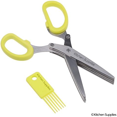 Herb Scissors - Shears with 5 Stainless Steel Blades - Cut Fresh Herbs 5x Faster - Super Sharp - Uniform Cuts - Saves Time and Boosts Your Kitchen Creativity - Cleaning Rake Included - Dishwasher Safe