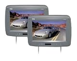 GSI Super Quality Pair of Car Seat Adjustable Headrest Units With Built-In 10.2-Inch LCD/TFT Video Widescreen Monitors - IR Transmitter Included for Wireless Headphones Connection - Full Function Remote Control - Gray
