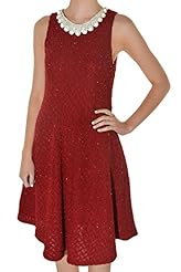  Sequined Zig Zag  Dress With Pearls