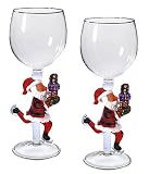 Pair of Santa Skates Wine Glasses