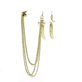 Gold Tone Metal Chain and Cuff Earrings with Beige Claw