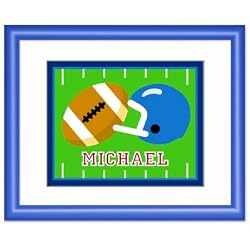 Game On Personalized Football Framed Print (med blue)
