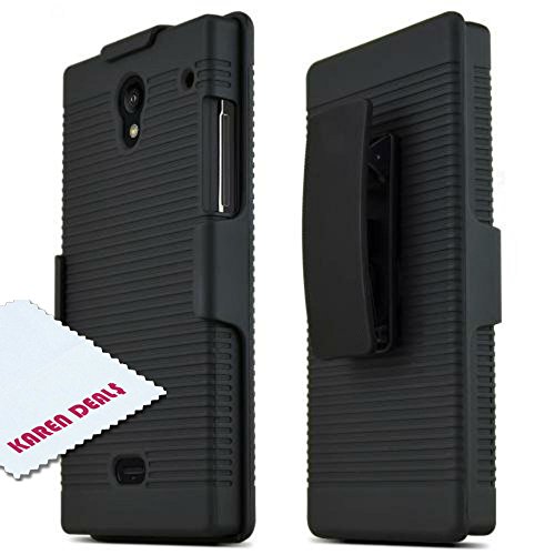 Sharp Aquos Crystal Protective Hard Case w/ Holster [Black] Rugged Heavy Duty Shockproof Case w/ Holster & Belt Clip