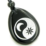 Positive Energy Forces of Nature Sun and Moon Ying Yang Amulet Black Onyx Pendant Necklace