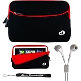 Red w/ Black Slim Design Soft Neoprene Carrying Cover Case with extra pocket for Pandigital Novel 7" Color Multimedia White eReader + Indlues a 4-Inch Determination Hand Strap + Includes a Crystal Clear High Quality HD Noise Filter Ear buds Earphones