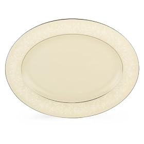 Lenox Linen Rose Bone China Platinum Banded 13-Inch Oval Platter by Lenox