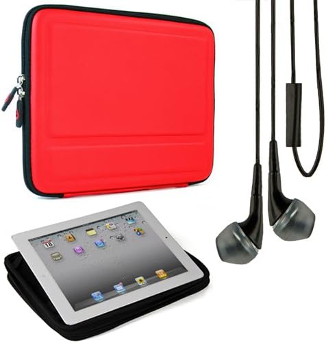 (Red) EVA Semi Hard Carrying Case w/ Stand Function for Velocity Micro Cruz T510 10.1" Tablet + Black VanGoddy Headphones