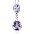 Natural Amethyst Tear Drop Necklace Pendant 10k White Gold, Diamond Accented, 2.10 cttw