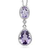 IMAGE OF Natural Amethyst Tear Drop Necklace Pendant 10k White Gold, Diamond Accented, 2.10 cttw