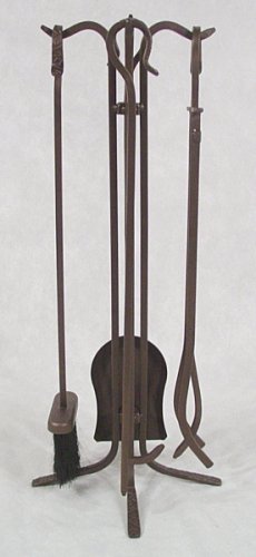 COLONIAL with OPEN CENTER STAND Fireplace Hearth Woodstove Tool Set - ANTIQUE BRONZE