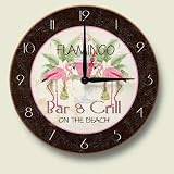 Pink FLAMINGO Bar & Grill Decorative Wood Wall Clock