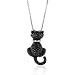 Sterling Silver White and Treated Black Diamond Cat Pendant with 18" Chain