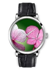SPRAWL Aanalog Fashion Series Silver Ladies Watches of Genuine Black Leather Strap,Unique Wrist Watch for Women Girls Designed with pink flower