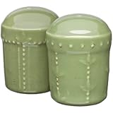 Signature Housewares Sorrento Collection Stoneware Salt and Pepper Shaker Set, Green Antiqued Finish