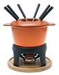Sierra 11-Piece Meat Fondue Set, Orange Enameled Pot