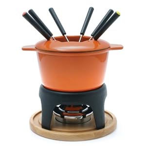 Sierra 11-Piece Meat Fondue Set, Orange Enameled Pot by Swissmar