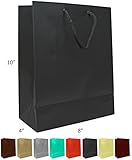 Novel Box&reg; Black Matte Laminated Euro Tote Paper Gift Bag Bundle 8X4X10 (10 Count) + Custom NB Pouch