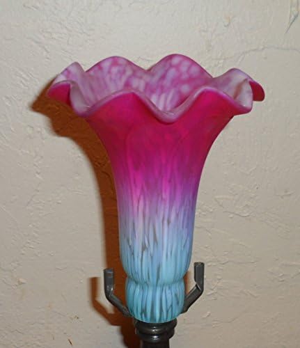 Meyda Dale Tiffany Style Pond Lily Flower Glass Replacement Lamp Shade (Large Size) 4.5"X 6" Tall X 1.5" Fitter for Pond Lilly Globe Bulb lamps (Magenta/Lt Blue)