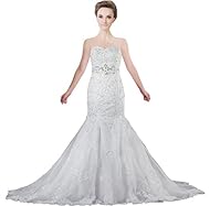 Sweetheart Mermaid Belted Applique Lace Beaded Crystal Wedding Dress  With a Sash 
