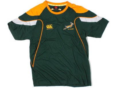 South Africa Players Cut and Sew Cotton Rugby T-Shirt Green/Gold - size S South Africa Players Cut and Sew Cotton Rugby T-Shirt Green/Gold - size S