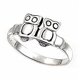 Sterling Silver Ring - Owl - 3mm Band Width - 8mm Face Height - Sizes: 4-9