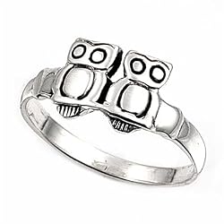 Sterling Silver Ring - Owl - 3mm Band Width - 8mm Face Height - Sizes: 4-9