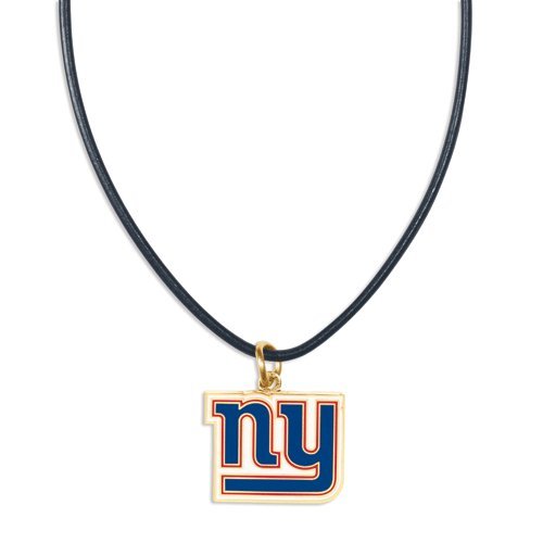 NY New York Giants Leather Cord Necklace and Enameled Pendant NFL Football Sports Team Logo
