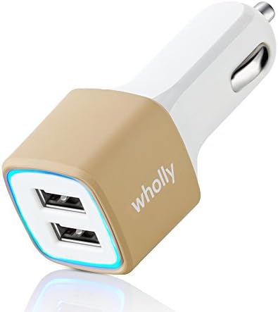 Wholly Dual USB Car Charger 5V 3.1Amp 15.5W - 1.0&amp;2.1A Universal Ports, Smart Power Supply iPods, iPhones, Cell Phones &amp; Tablet, Android Devices and more (Gold)