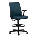 Ignition Ergonomic Low-Back Task Stool, Adjustable T-Arms, Fully Upholstered, Height-Adjustable Foot Ring, Mariner Blue Fabric, Black Frame