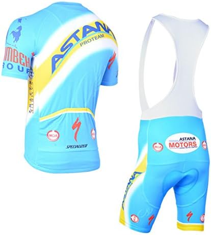 2014 Outdoor Sports Pro Team Men's Short Sleeve Astana Blue Cycling Jersey and Shorts Set (Bib suit, S)