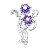 Rhodium-plated Purple CZ Flower Pin
