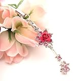 Hot Pink Roses Cell Phone Charm Strap Rhine Stone