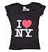 I Love NY New York Womens V-Neck T-Shirt Spandex Heart Black Medium