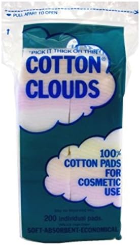 Cotton Clouds 200 Count Rainbow Color (100% Cotton Cosmetic Pads) (6 Pack)