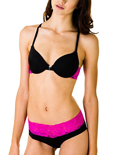 Bella Intimates Junior's Front Closure Push-Up Bra & Matching Panties (36B-Medium, Black)