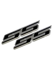 Automotive Parts and Accessories: 2 x (pair/set) SS Super Sport BLACK on Highly Polished Aluminum Silver Chrome Car Truck Engine Swap Badge Emblem for General Motors GM Chevrolet Chevy Camaro El Camino Monte Carlo Nova Impala HHR Cobalt Holden Commodore Ute 348ci 350HP 408HP - VMS Racing