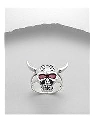 Violet Red (Ruby) Skull CZ Ring In 92.5 Sterling Silver