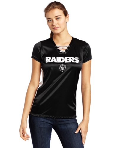 NFL Women's Oakland Raiders Draft Me IV Short Sleeve V-Neck Synthetic Tee (Black/White/Sport Gray, XX-Large)